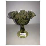 Fenton colonial green ruffled 6in compote