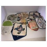 Vintage pot holders,place mats, misc*some stained