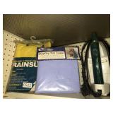 Rainsuit, pet towel, iron, misc