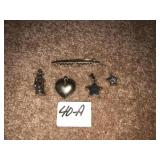 2 pins and 3 pendants *1 pin marked Sterling