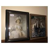 Portrait and early art piece framed 11.5x13.5