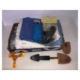 Shoe stretchers, hand towels, flag holder, misc
