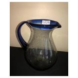 Blenko?? Pitcher cobalt rim and handle