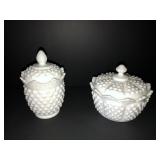 Fenton white hobnail sugar jar and candy dish