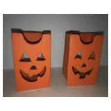 2 pumpkin ceramic bag tealight holders 5.5in tall
