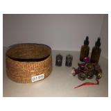 Hand woven basket, cobalt salt n peppers, droppers