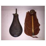Black powder flask, short starter, and pouch