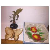 Eagle weather vane, butterfly ash tray, bowl
