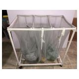 3 section rollaway laundry cart