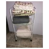 Rollaway metal cart/stand w/flannel and linens