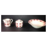 Stoneware cream and sugar and 9in bowl