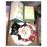 Decorative plates, recipe box, misc