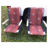 2 metal framed fold up chairs