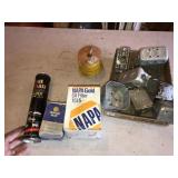 Electrical boxes, Napa oil filter, tube of grease