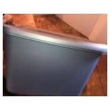 Sterilite 18gal tote w/misc clothes&tennis racket