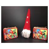 2 mini lunchboxes Mario and 13in gnome decor