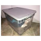 40qt tote with lid and misc clothing