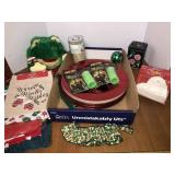 Assorted gift bags, paper plates, Nerf discs, misc