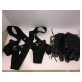 Ubee suspenders and pair of leather biker gloves