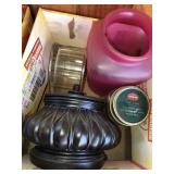 Glasses, jars, birdfeeder, vase, misc