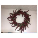 Pepper wreath and metal wall basket w/greenery