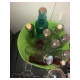 Assorted glass bottles and misc