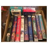 VHS tapes, gloves, Christmas decor, misc