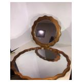 2 wooden framed mirrors 17in and 14in