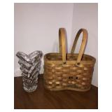 Heavy crystal vase and basket