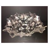 Cambridge glass rose point etched ruffled bowl
