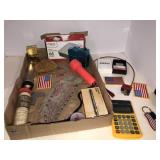Zippo lighter (USED-no top), calculator, misc