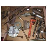 Ridgid 8in pipe wrench, sockets, files, misc