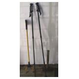 Grabber, sledge hammer, and walkingn sticks