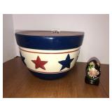Small handpainted egg and Americana bowl