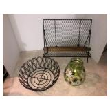 Handpainted vase, wire basket, cook book holder