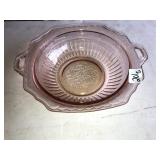 Pink depression double handled bowl