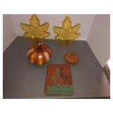 2 Ceramic pumpkins,plastic maples leafs, 1940 book