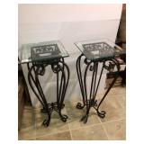 Heavy wrought iron plant stand w/glass top X2