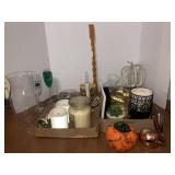 Glass pumpkin, rabbit decor, and misc decor
