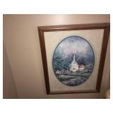 Wall pictures,basket w/faux flowers, candle warmer