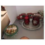 Christmas tins, glass candle holders