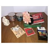 2 Bath and Body candles, garden gloves, misc