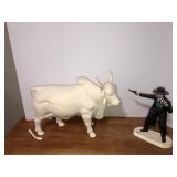 Brahma bull and cowboy greenware ceramic