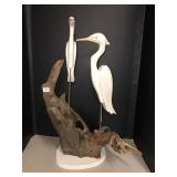 Wooden carved sculpture egrets 26in tall