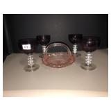 4 plum 4.5in goblets&Westmoreland Woolworth basket