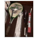 Prince tennis racket w/case, key chains, misc