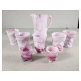 Inverted Strawberry Slide Glass Pitcher and Cups