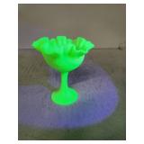 Uranium Glass Candy Dish with Ruffled Rim