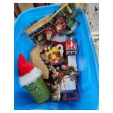 Tote of Assorted Christmas Decorations