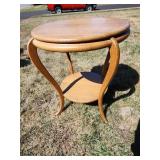 Round Wooden End Table With Shelf